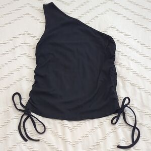 Chic Me Black One Shoulder Ruched Side Tie Tank Top - Size Medium